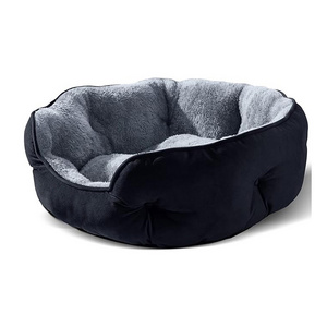 LOW MOQ custom top selling luxury dropshipping high quality popular black soft plush round pet products new arrival dog bed