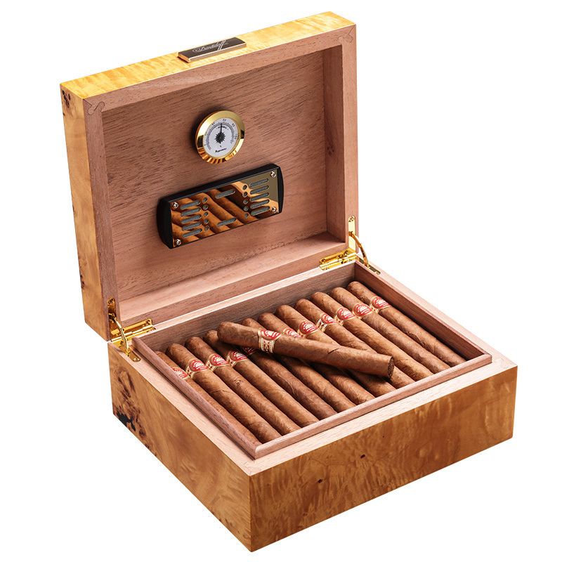 Stained Brown Desktop Humidor Cigar Box For Cigar Storage