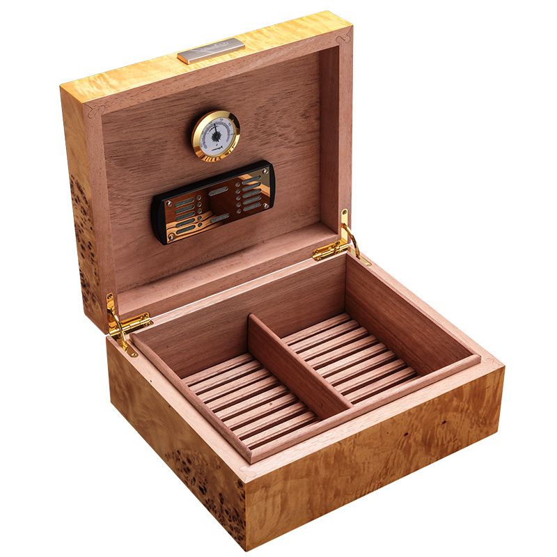 Stained Brown Desktop Humidor Cigar Box For Cigar Storage