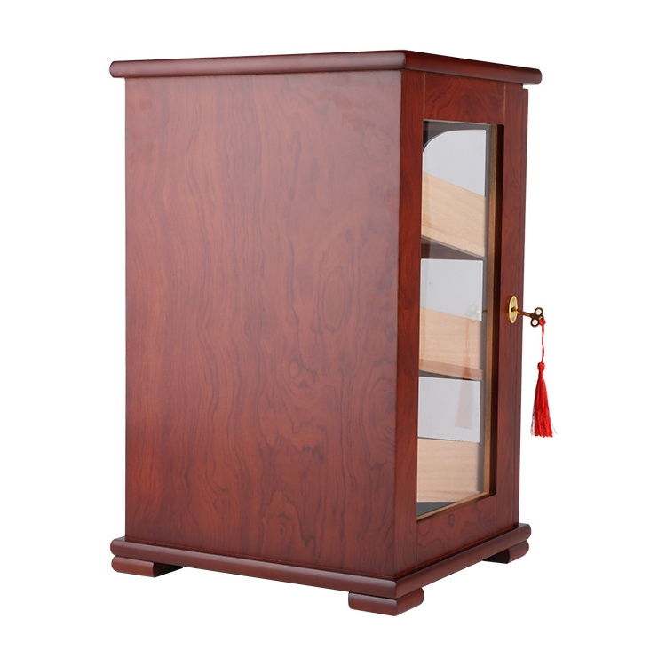 Modern top tempered glass desktop cabinet wooden cigar humidor box with humidity system