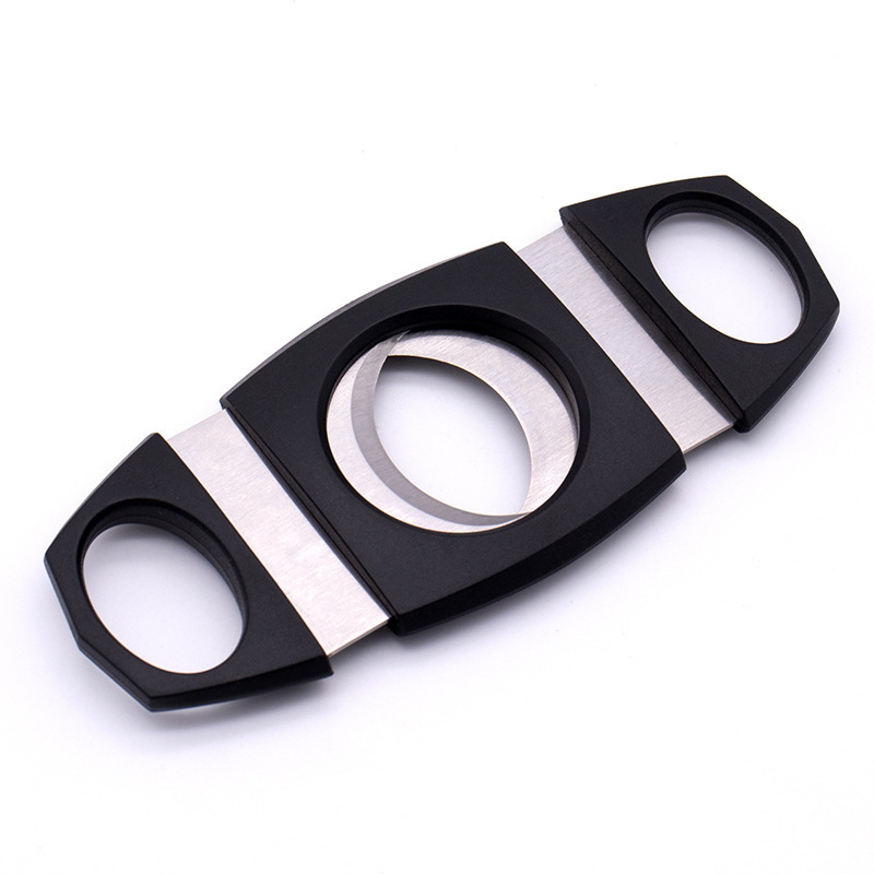 Self Sharpening Cigar Accessories Black Plastic Double Blade Custom Logo Cigar v Cutter