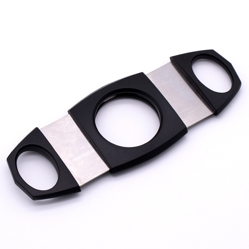 Self Sharpening Cigar Accessories Black Plastic Double Blade Custom Logo Cigar v Cutter