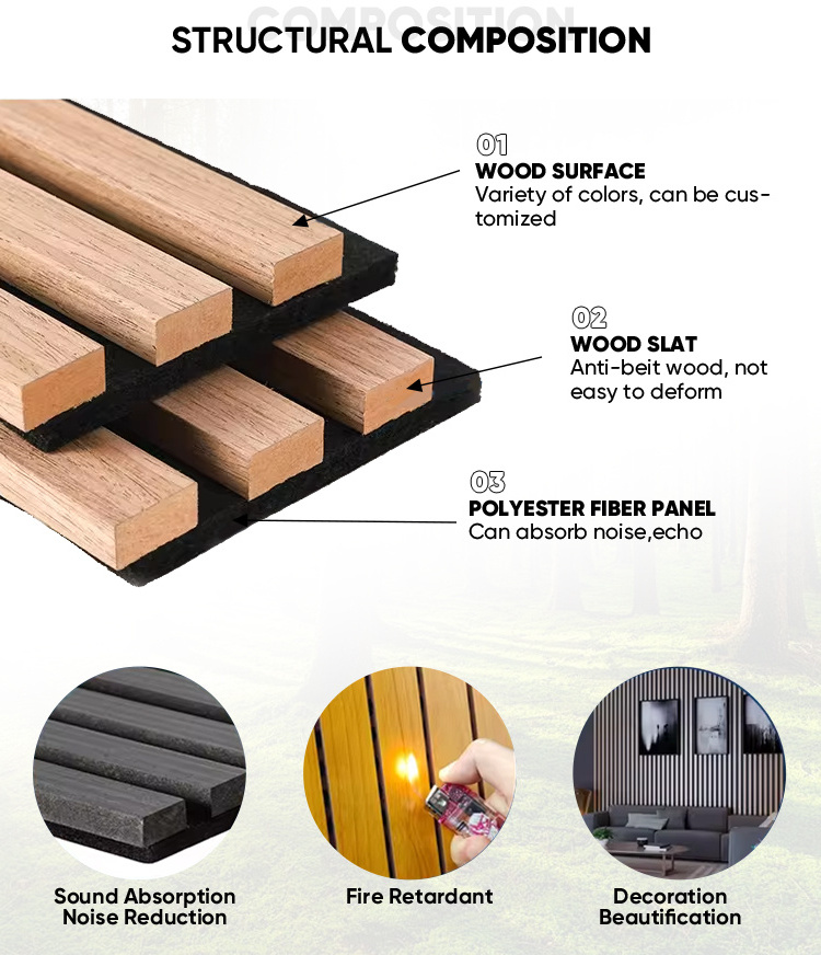 Customization Walnut Wooden Slats Wall Easy Installation Sound Absorption Acoustic Panel for bedroom