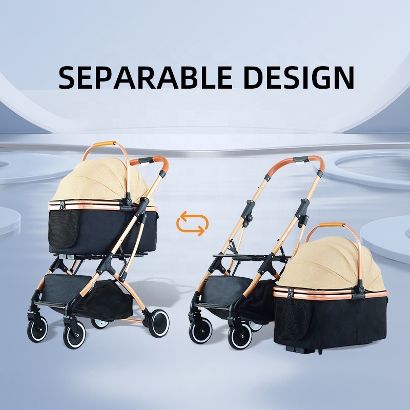 3 in 1 Foldable Pet Stroller Cats Dog Stroller with Detachable Carrier