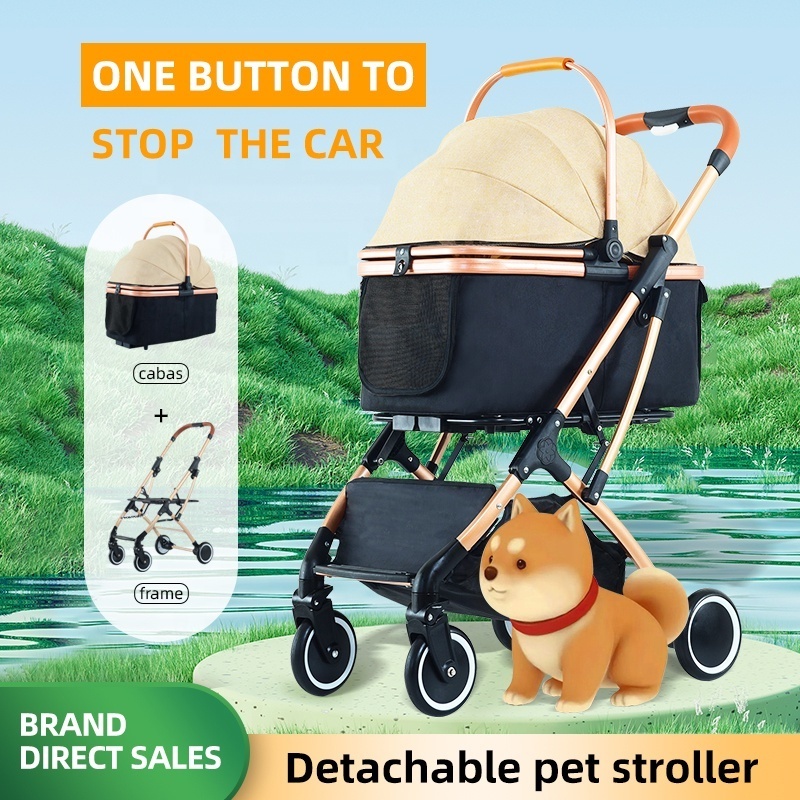 3 in 1 Foldable Pet Stroller Cats Dog Stroller with Detachable Carrier