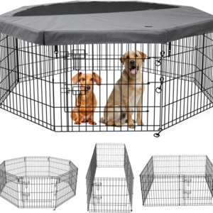 Metal Wire Outdoor Pet Playpen Portable Dog Fence 8 panels Puppy Exercise Pen With Cover