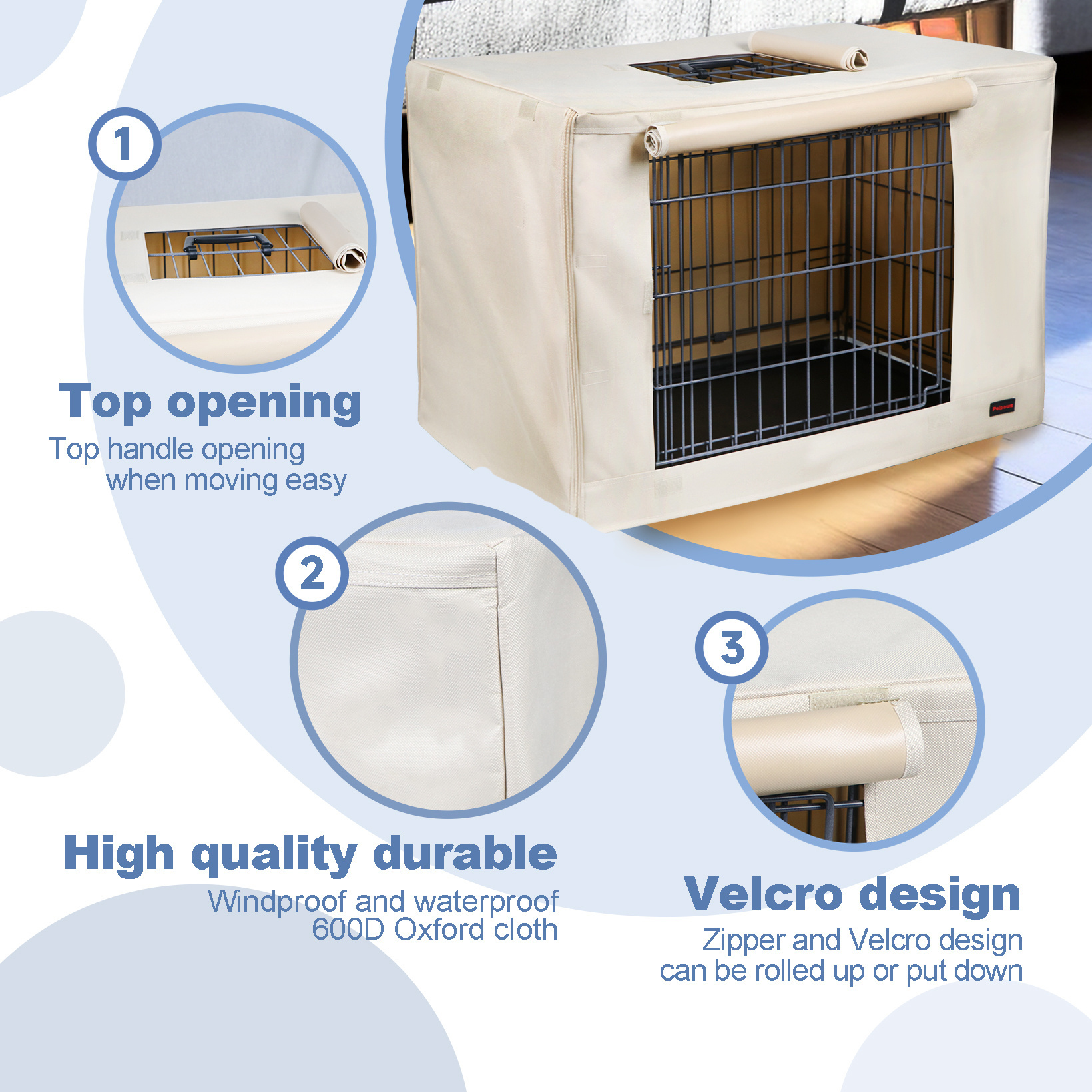 Durable Windproof Pet Kennel Dog Crate Cover for Wire Crate Indoor Outdoor Protection