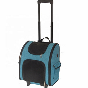 Foldable Wheeled Rolling Pet Backpack Cat Trolley Bag Fabric Pet Carrier On Wheels