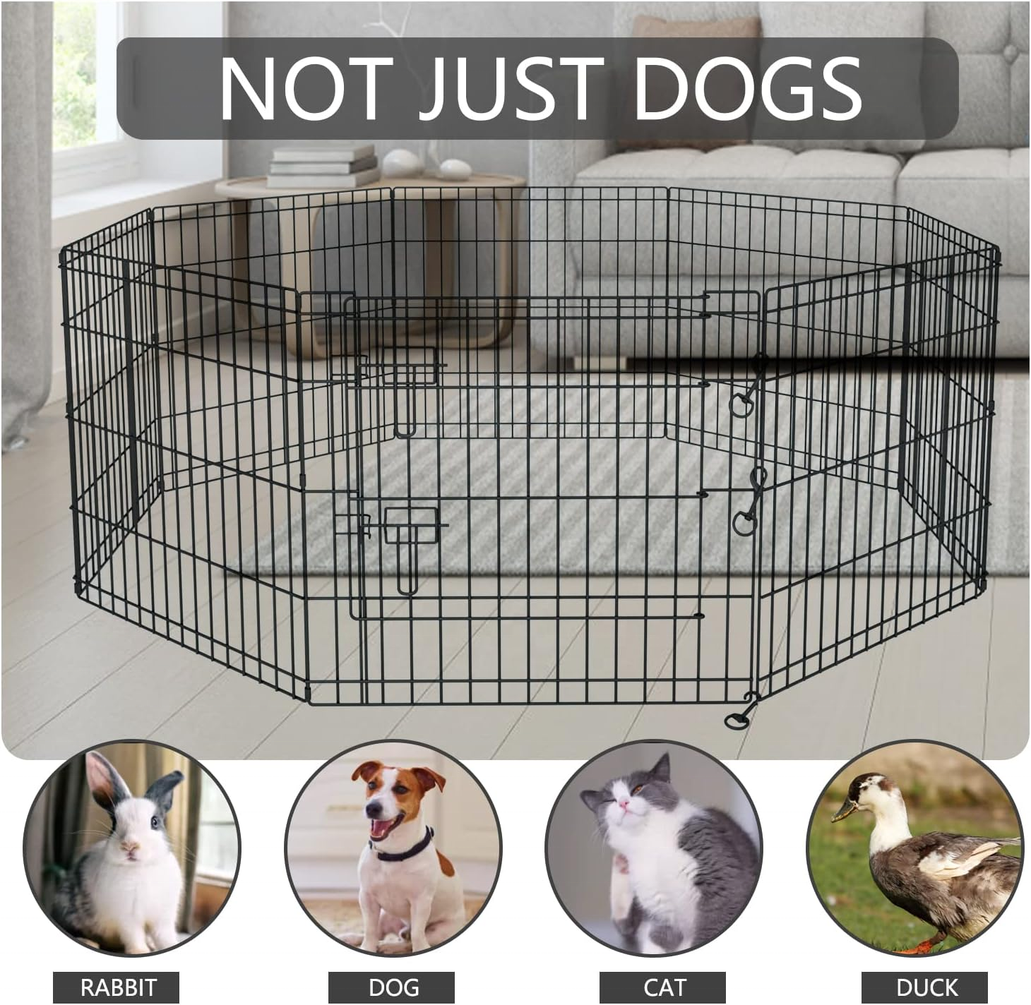 Metal Wire Outdoor Pet Playpen Portable Dog Fence 8 panels Puppy Exercise Pen With Cover