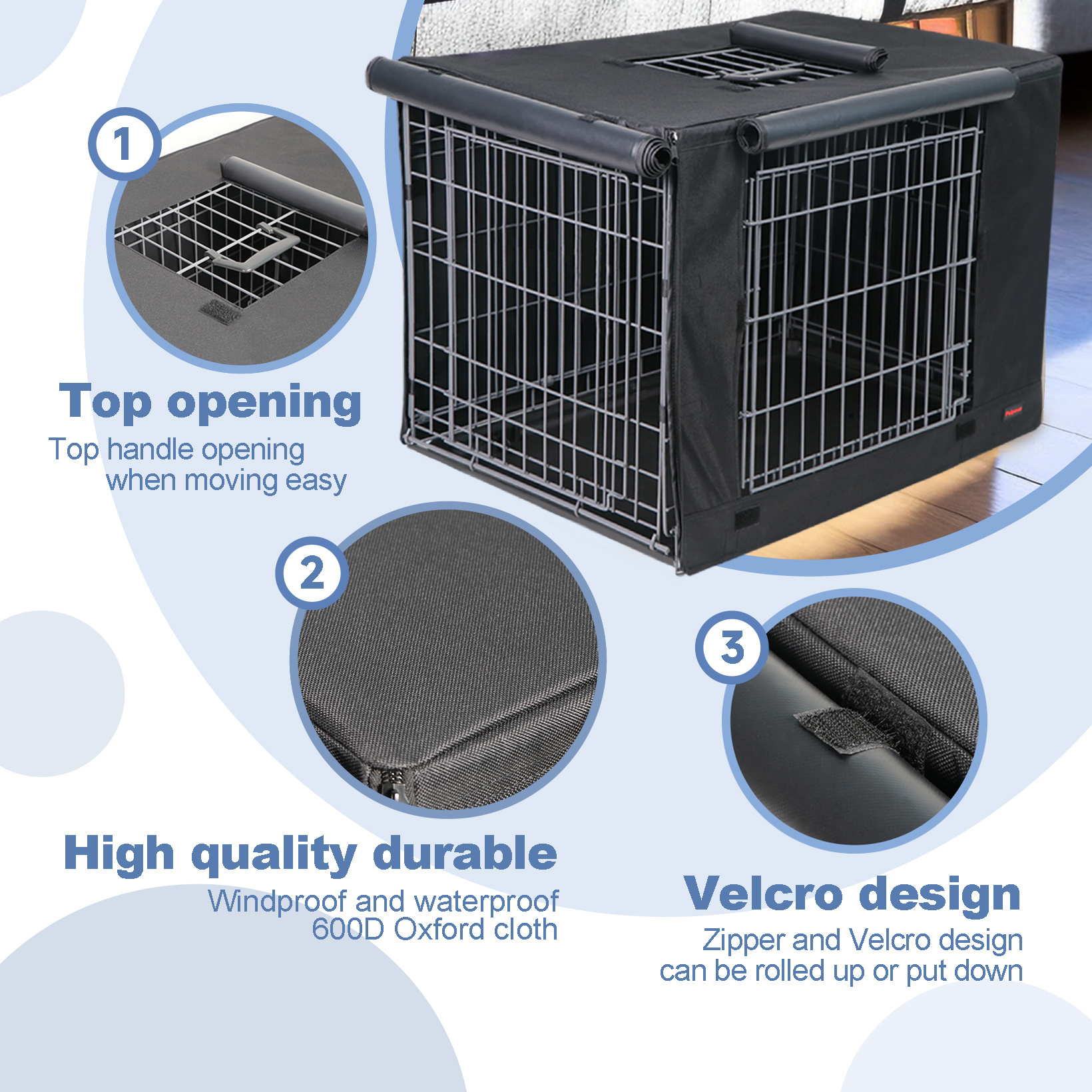 Durable Windproof Pet Kennel Dog Crate Cover for Wire Crate Indoor Outdoor Protection