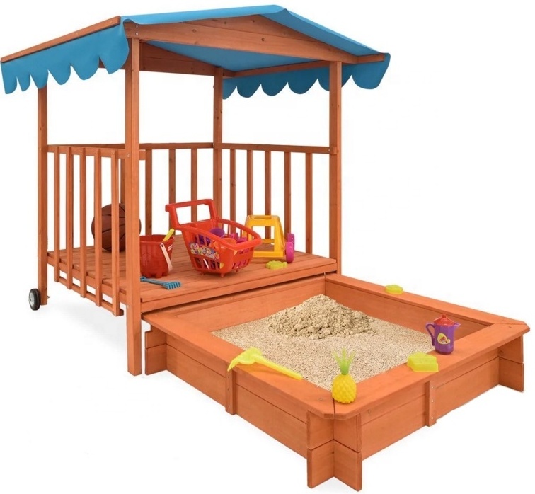 Cheap waterproof wooden children playhouse kid sandbox with cover for children