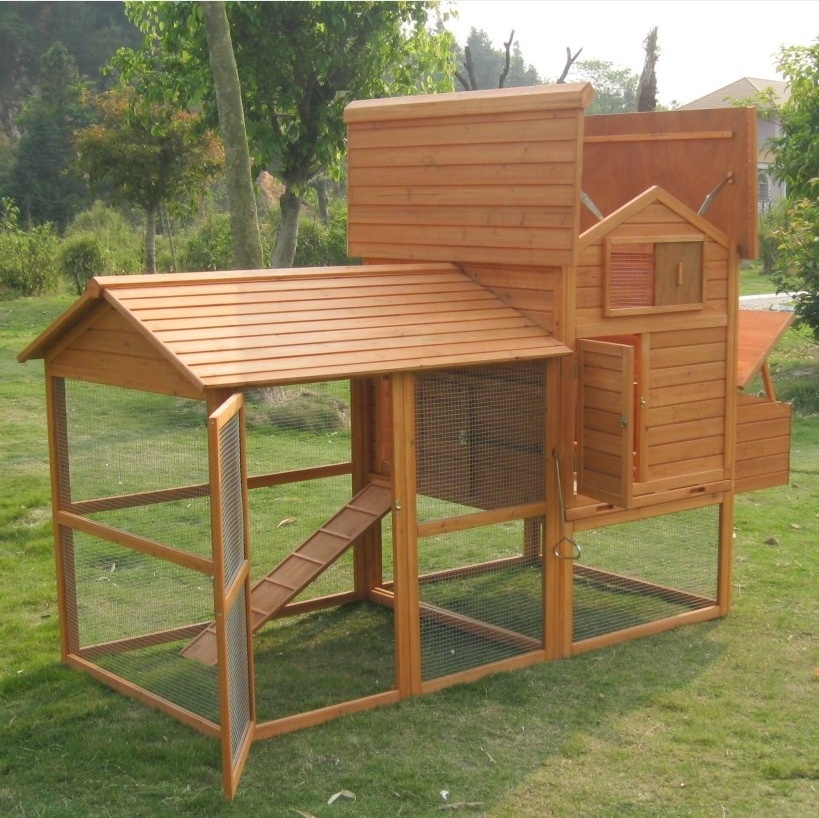 Wooden Chicken Coop Nest Box Hen House Poultry Pet Hutch With Outdoor Large Run