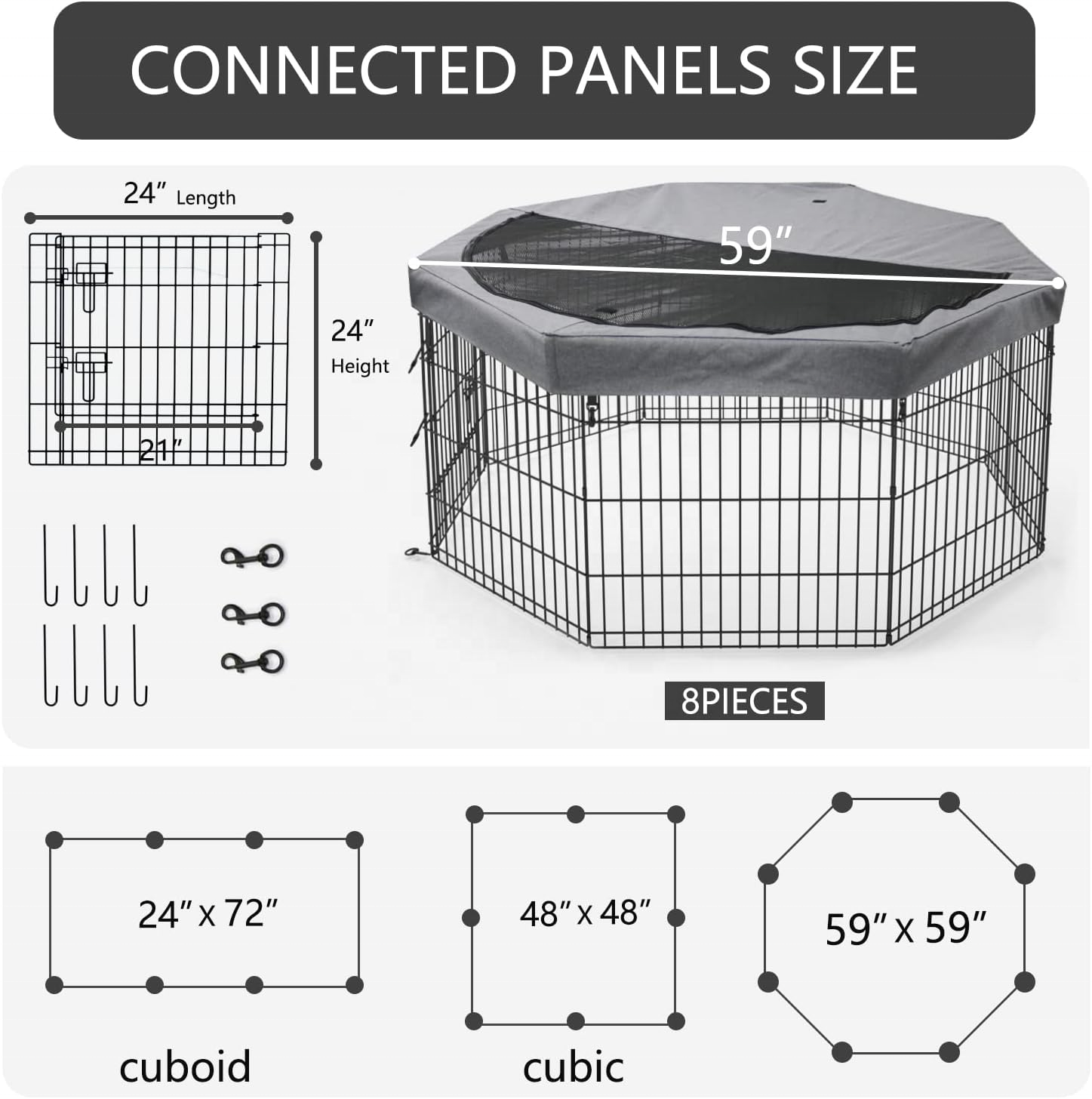 Metal Wire Outdoor Pet Playpen Portable Dog Fence 8 panels Puppy Exercise Pen With Cover