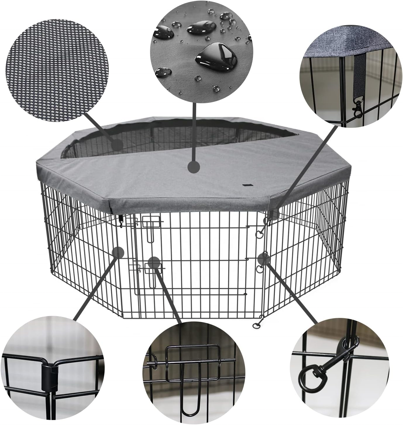 Metal Wire Outdoor Pet Playpen Portable Dog Fence 8 panels Puppy Exercise Pen With Cover