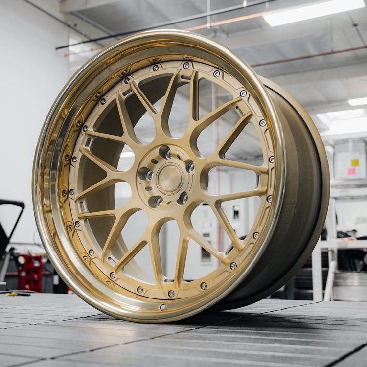 Customized 2 Piece Super Deep Concave Brushed Bronze Polished Lip Forged Wheels