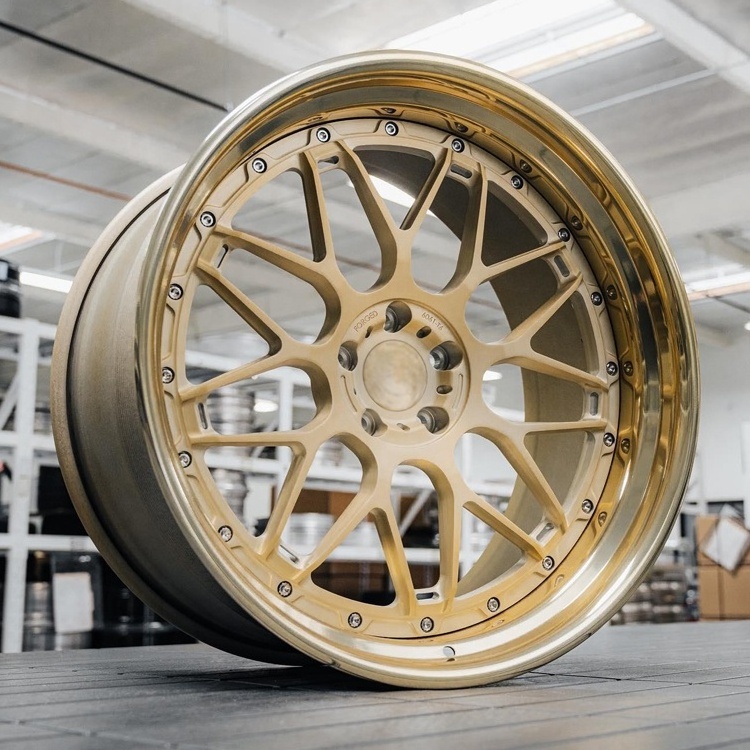 Customized 2 Piece Super Deep Concave Brushed Bronze Polished Lip Forged Wheels