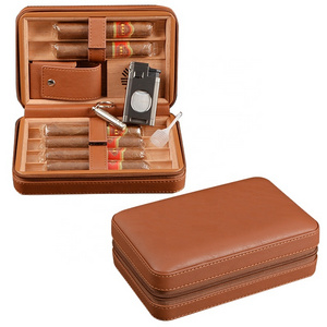 High Quality Modern Safe Leather Cigar Holder Travel Case Wood Cigar Humidor Lighter Custom Humidor Cigar Holder