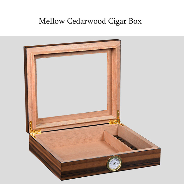 Wholesale Cigar Humidor Glass Top Cigar Box with Hygrometer Humidifier and Divider Desktop Cedar Wood Cigar Humidor Cases