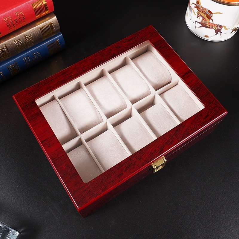 Luxury Wood Watch Box Display Organizer wood Design Metal Buckle Jewelry Storage Boxes Holder Large Glass Top Wood Watch Box