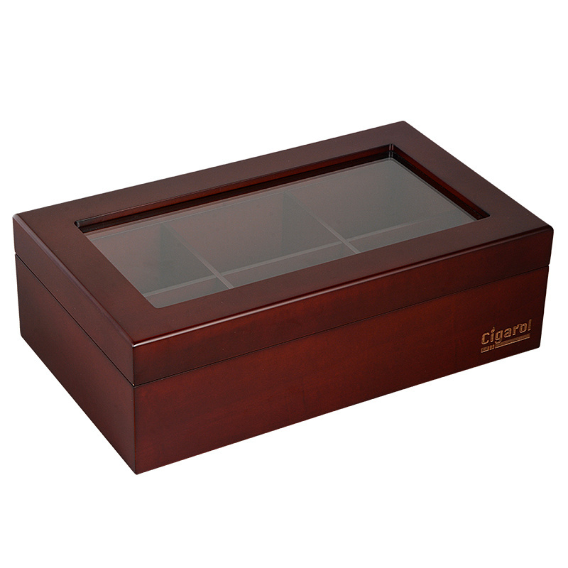 Wholesale Bamboo Lid Box Custom Storage Gift Square Packaging  Wooden Box  Luxury  6 Rigs Wooden Tea Box