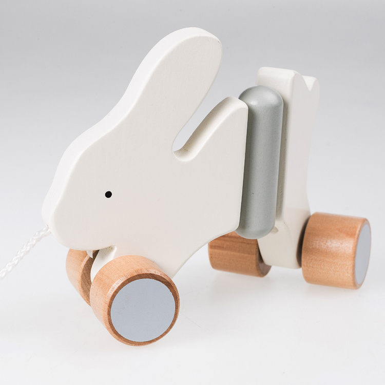 Baby Wood Ester Bunny Animal Toy Montesorry Hand Wheel Push Walker Pull Along Wooden Toy