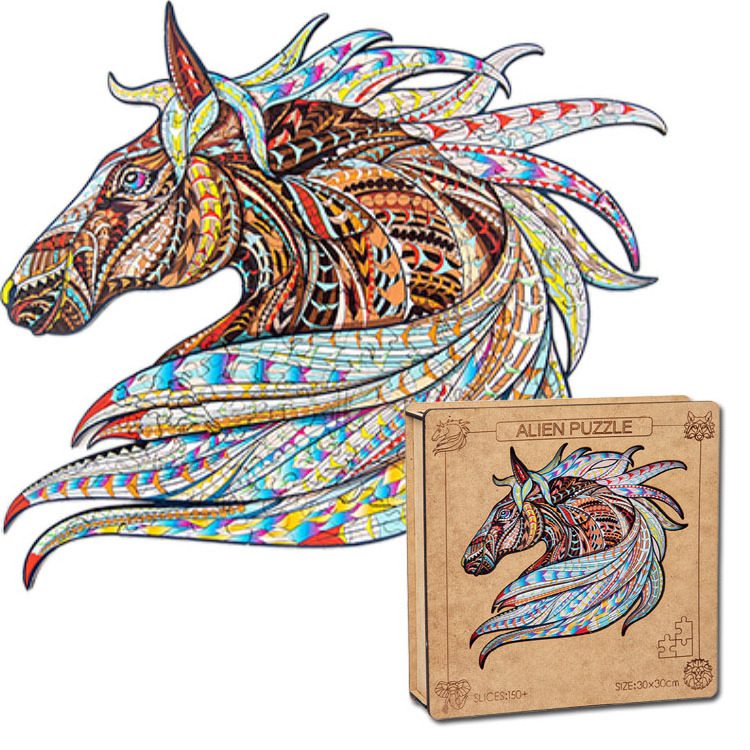 Wooden Puzzles  Horse Jigsaw  Irregular Animal Puzzle Box Game WD21142