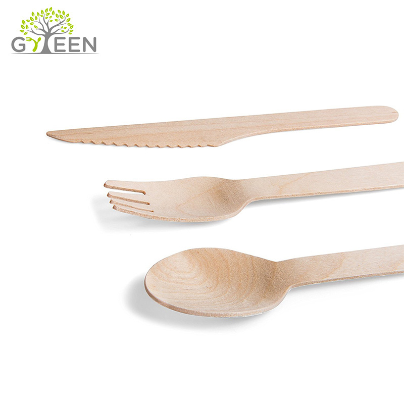 100pcs knife 100pcs spoon 100pcs fork biodegradable disposable wooden tableware