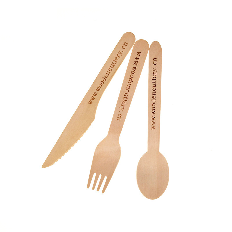 100pcs knife 100pcs spoon 100pcs fork biodegradable disposable wooden tableware