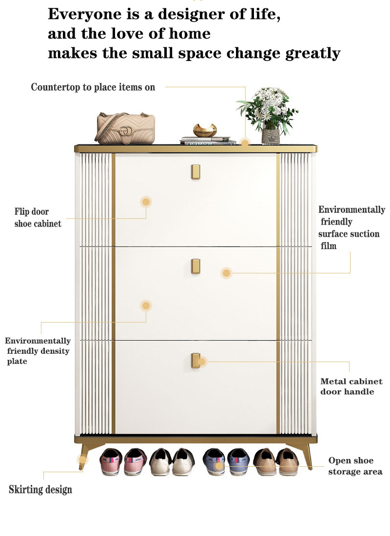 Shoe cabinet with 3 clamshell drawers, hidden shoe cabinet, slim shoe storage