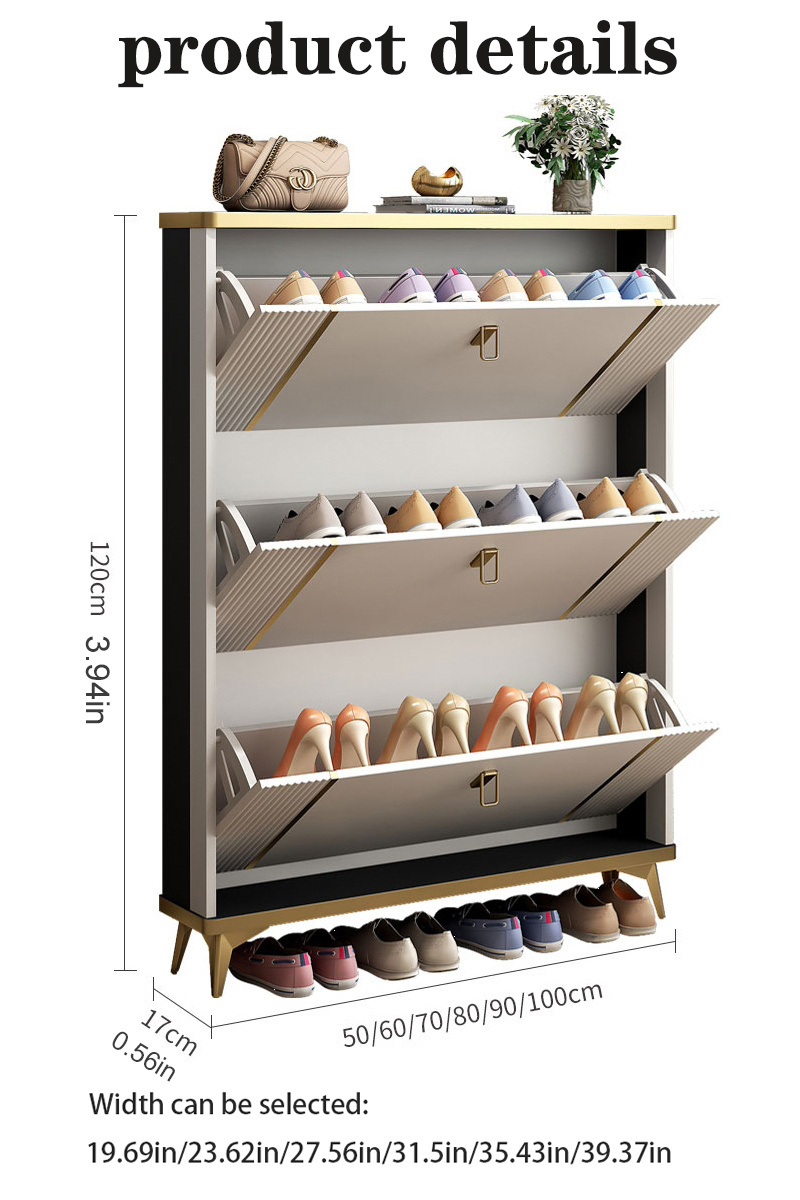 Shoe cabinet with 3 clamshell drawers, hidden shoe cabinet, slim shoe storage