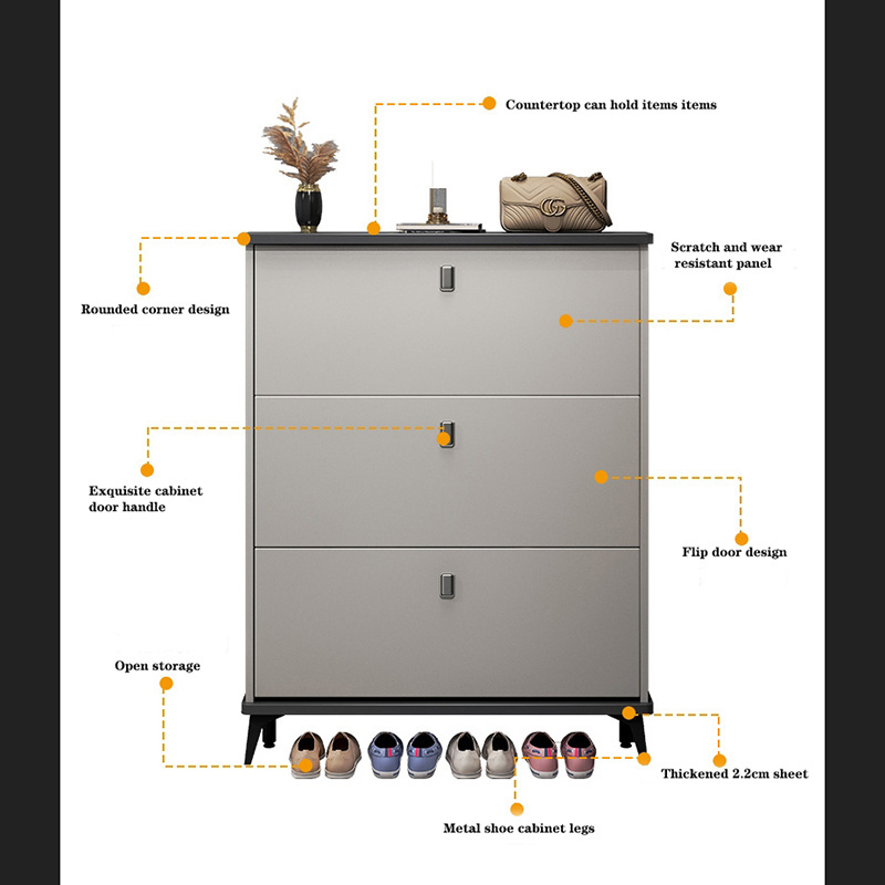 Factory wholesale corridor ultra-thin 3-layer wooden shoe cabinet with 3 lockers with flip doors