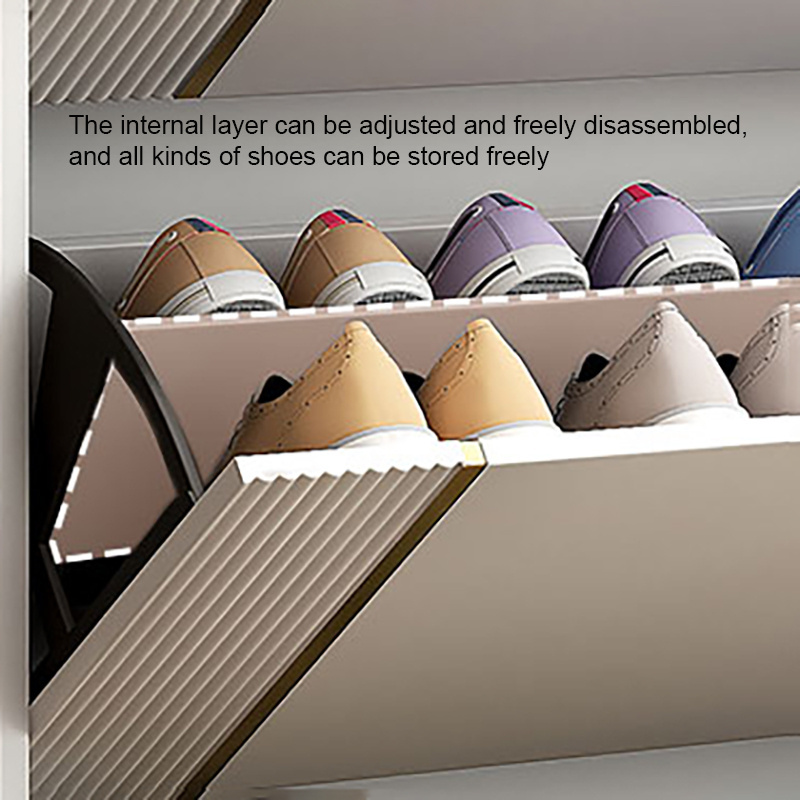 Luxury wooden rotating sliding door ultra-thin shoe storage rack living room furniture three-layer Shoe cabinet