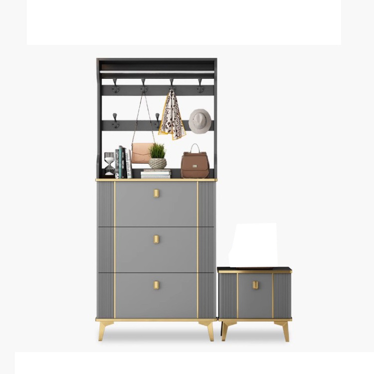 Entrance more hanger shoe cabinet with 3 flip drawers narrow shoe cabinet can sit shoe stool factory custom