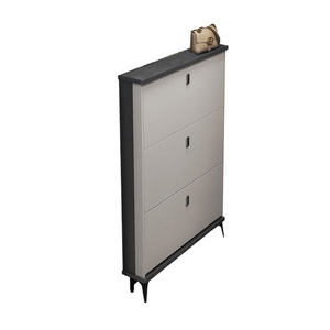 Ultra-thin Space Saving Luxury Modern Gray MDF Wooden Ultra-Thin Tumble Flip Shoe Cabinet