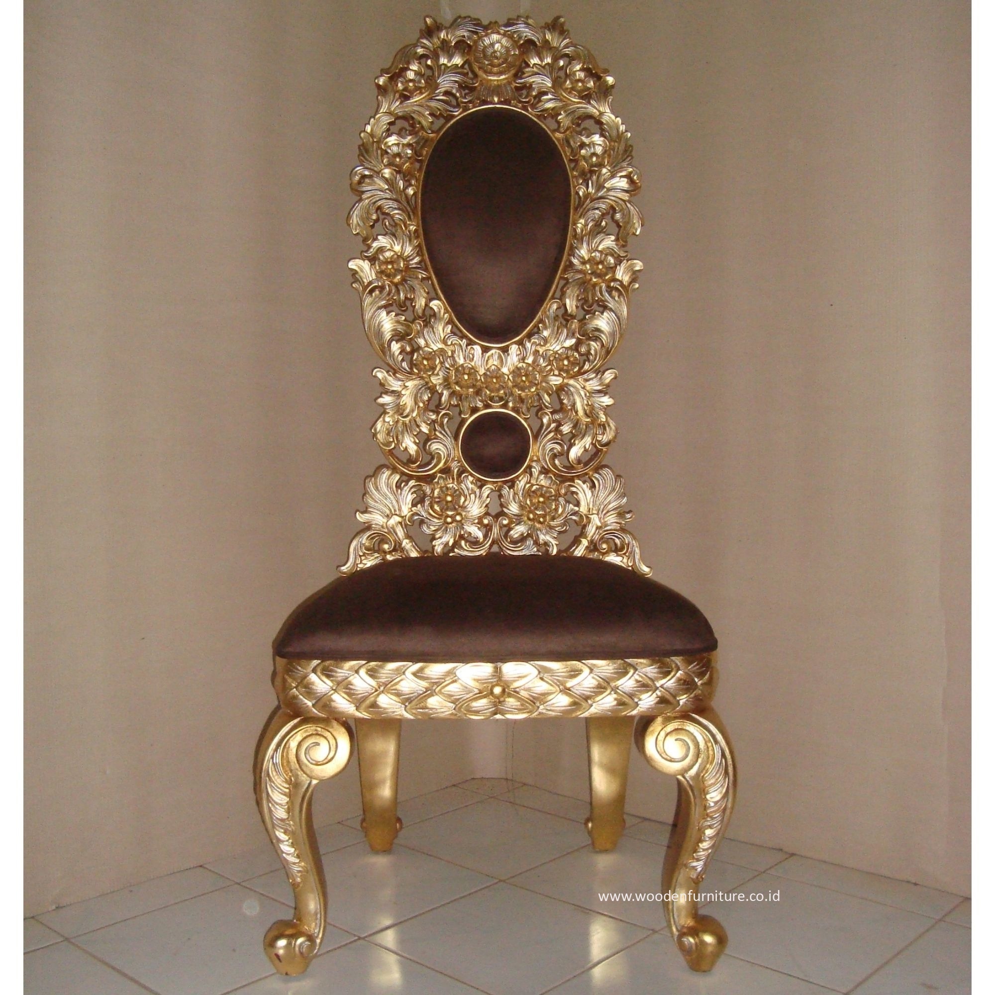 Golden Side Chair Wooden Carved Dining Chair Designed to Furnished Luxury Antique Reproduction Living Room Furniture