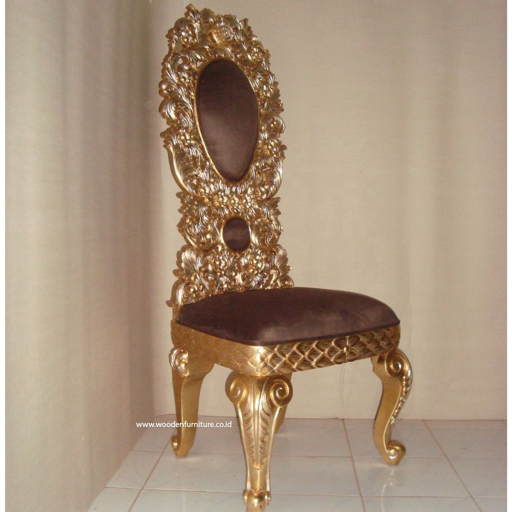 Golden Side Chair Wooden Carved Dining Chair Designed to Furnished Luxury Antique Reproduction Living Room Furniture