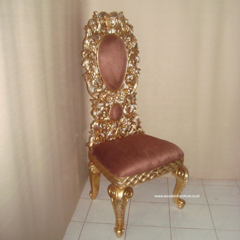 Golden Side Chair Wooden Carved Dining Chair Designed to Furnished Luxury Antique Reproduction Living Room Furniture