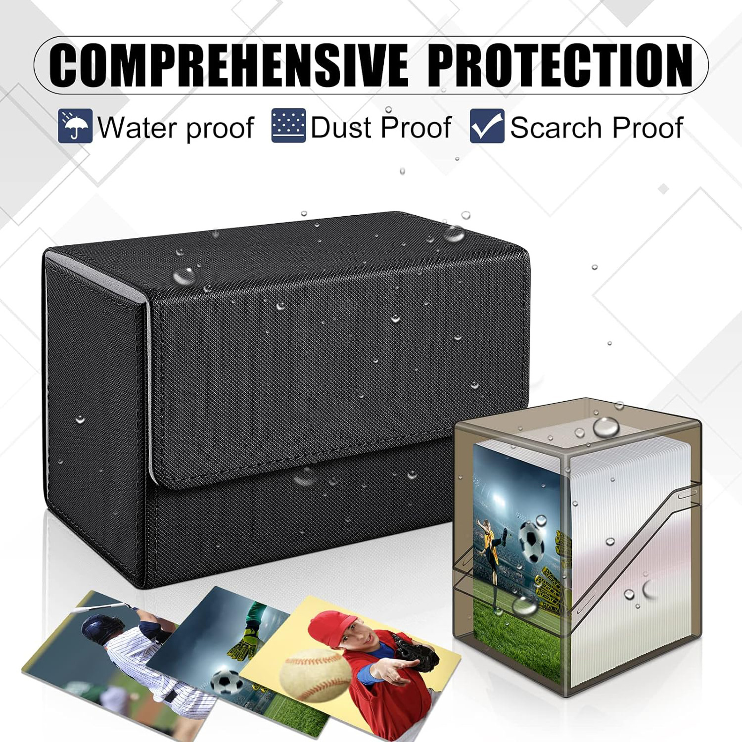 Waterproof PU Leather Card Deck Case Magnetic Closure 400 Black Deck Box Organized Card Deck Storage Box for Your Cherished Card