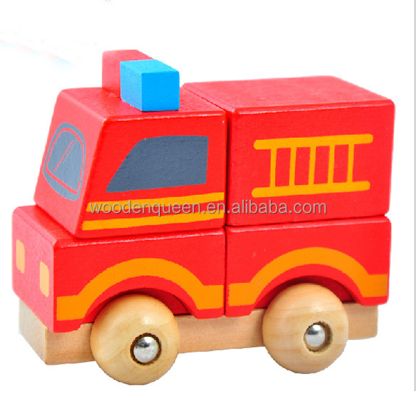 Wooden car kids education learning toys fire ambulance Big truck car for kids YZ047