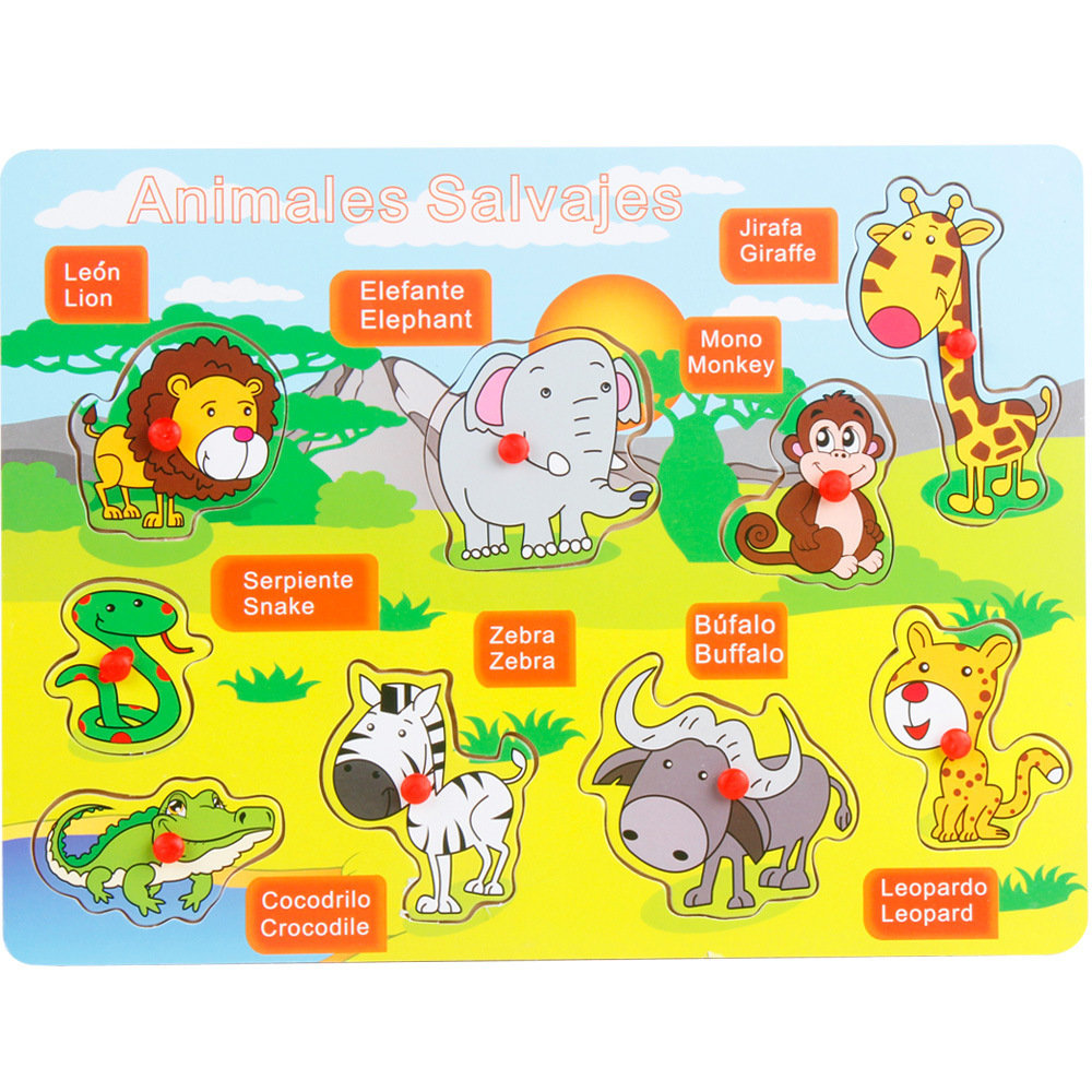 Hot sell Popular Wooden Spanish English Chinese Learning YZ028 Wood Jigsaw Puzzle Kids Toys for Kids