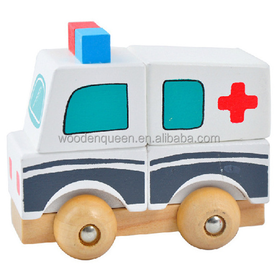 Wooden car kids education learning toys fire ambulance Big truck car for kids YZ047