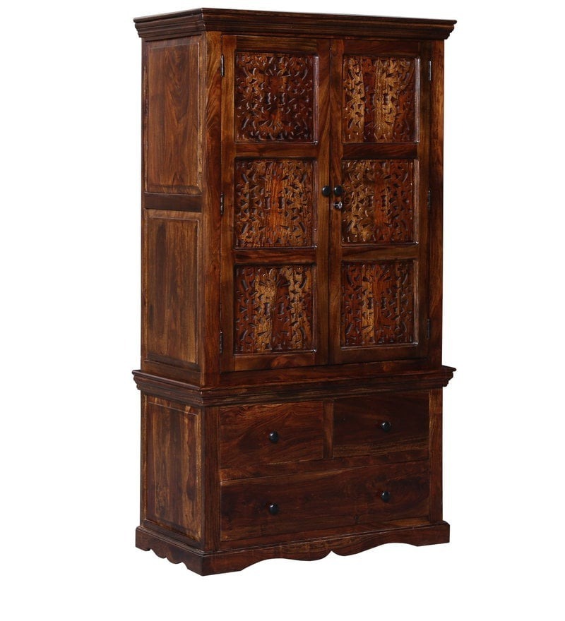 Solid Sheesham Wood Wardrobe for Bedroom & Home Furniture Simple Modern Style Wooden Solid Wood Wardrobe