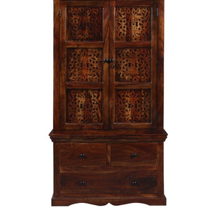 Solid Sheesham Wood Wardrobe for Bedroom & Home Furniture Simple Modern Style Wooden Solid Wood Wardrobe