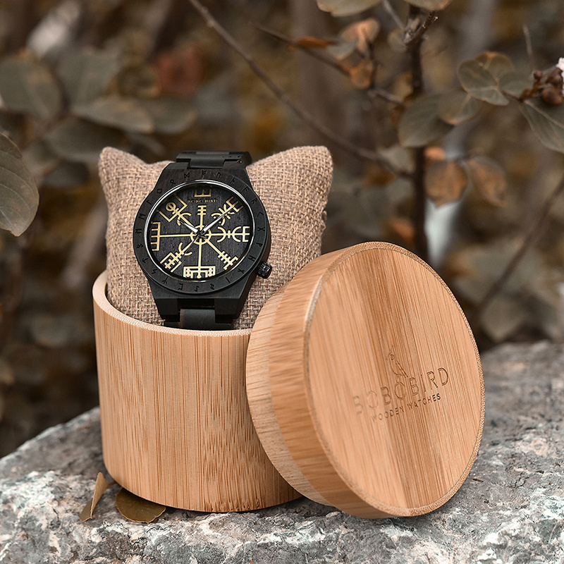 BOBO Waterproof Watches Relogio Masculino Watch for Men Viking Warriors Symbol Relojes Para Hombre BIRD Wood Wooden Bag Casual