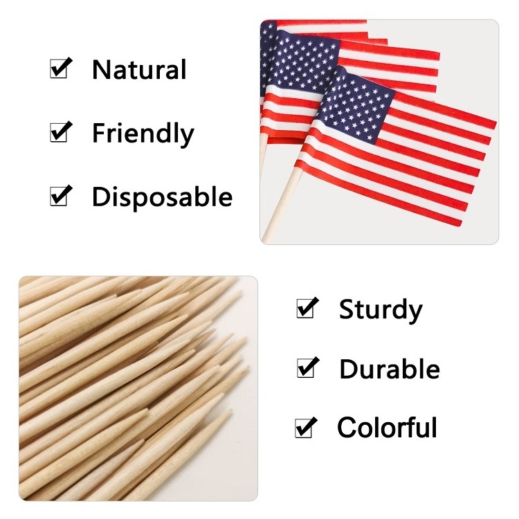 Eco-friendly custom  burger wooden toothpick flags with custom logo decorative toothpicks for snacks