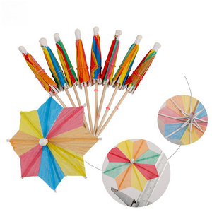 Mini drinks cocktail cake decoration disposable  wooden toothpicks with umbrella