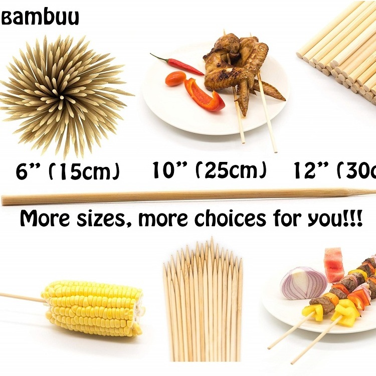 Bamboo skewer Sticks  Safe For Kids Design  Disposable Biodegradable Skewers Outdoor BBQ/Firepit, Hot Dogs, Kebab