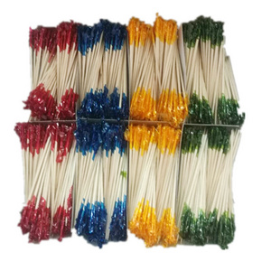 Disposable 4 color wood Cocktail Frilled Pick Bulk Party Decorate Toothpick