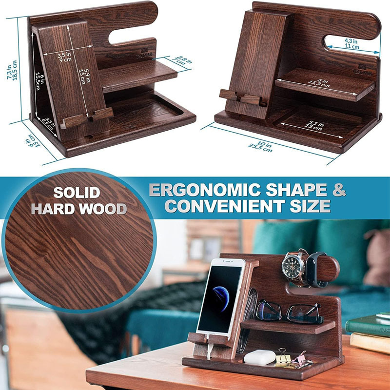 Wood Phone Docking Station Ash Key Holder Wallet Stand Watch Organizer Men Gift Husband Wife Anniversary Dad Birthday