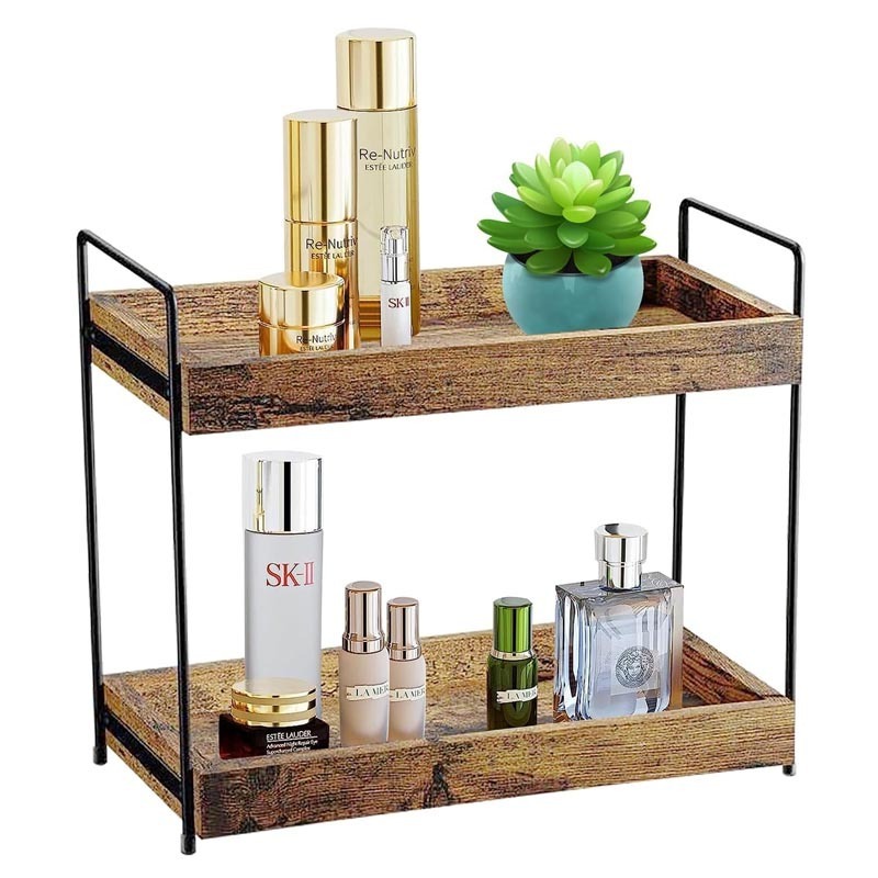 Tier Bathroom Counter Organizer Wood Bathroom Storage Shelf Spice Rack for Kitchen Countertop Vanity Tray Makeup